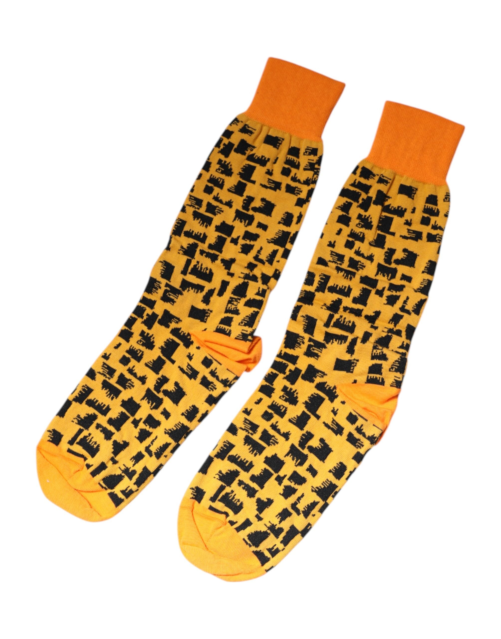 Dolce & Gabbana Yellow Black Print Mid Calf Men Men's Socks
