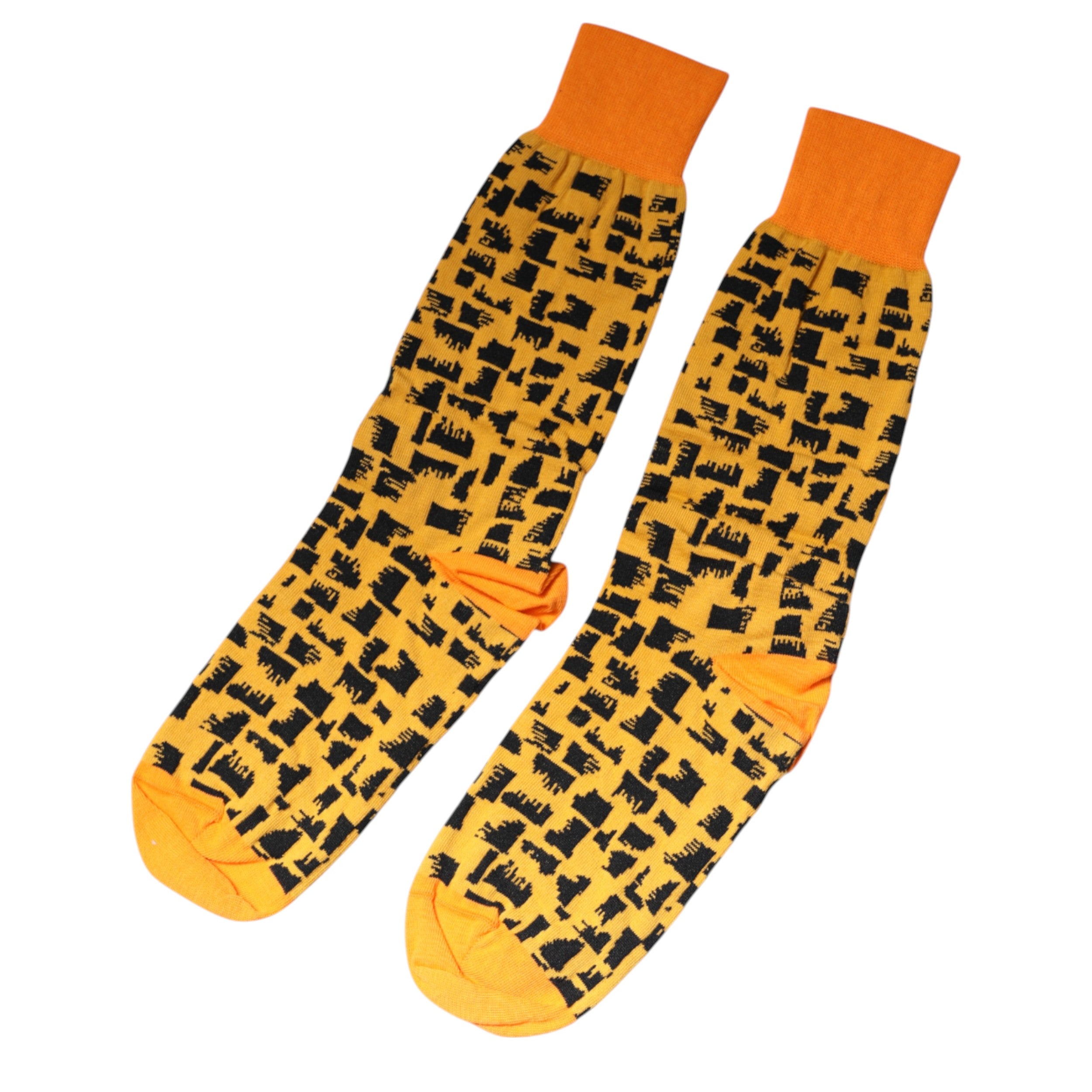 Dolce & Gabbana Yellow Black Print Mid Calf Men Men's Socks