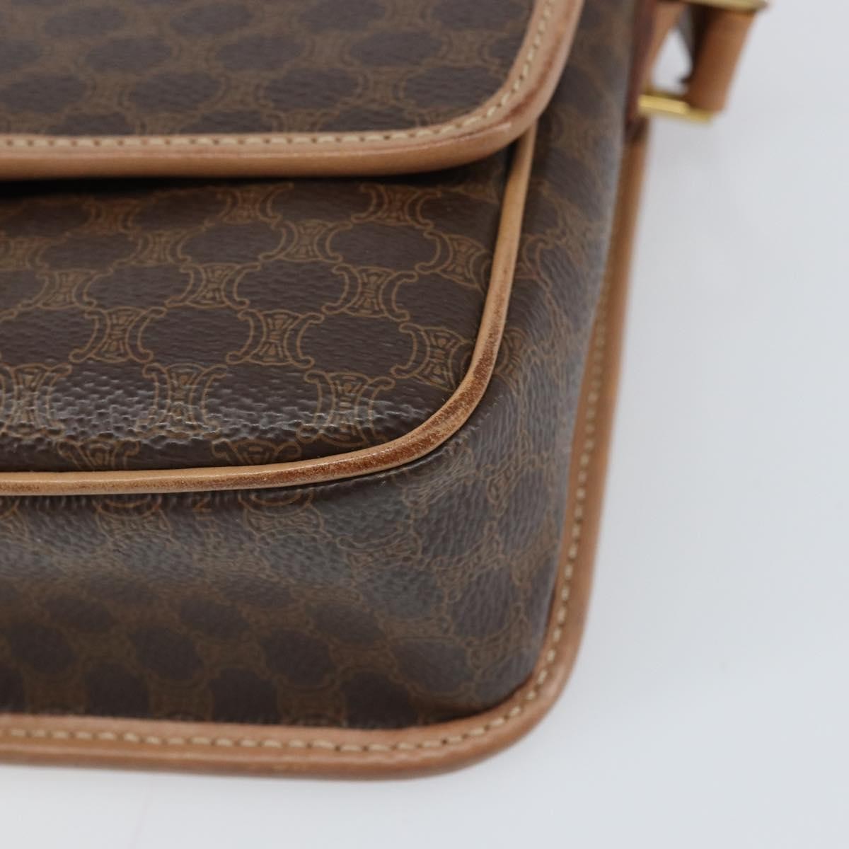 Celine Vintage Macadam Circle Logo Canvas And Leather Brown Pvc Shoulder Bag Bag (Pre-Owned)