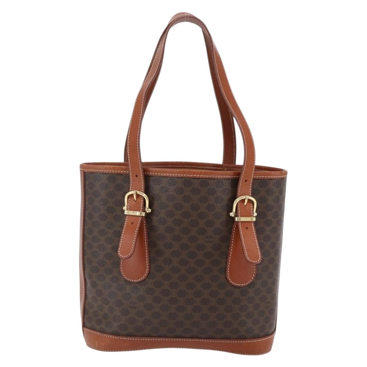 Celine Vintage Macadam Canvas And Leather Brown Canvas Handbag (Pre-Owned)