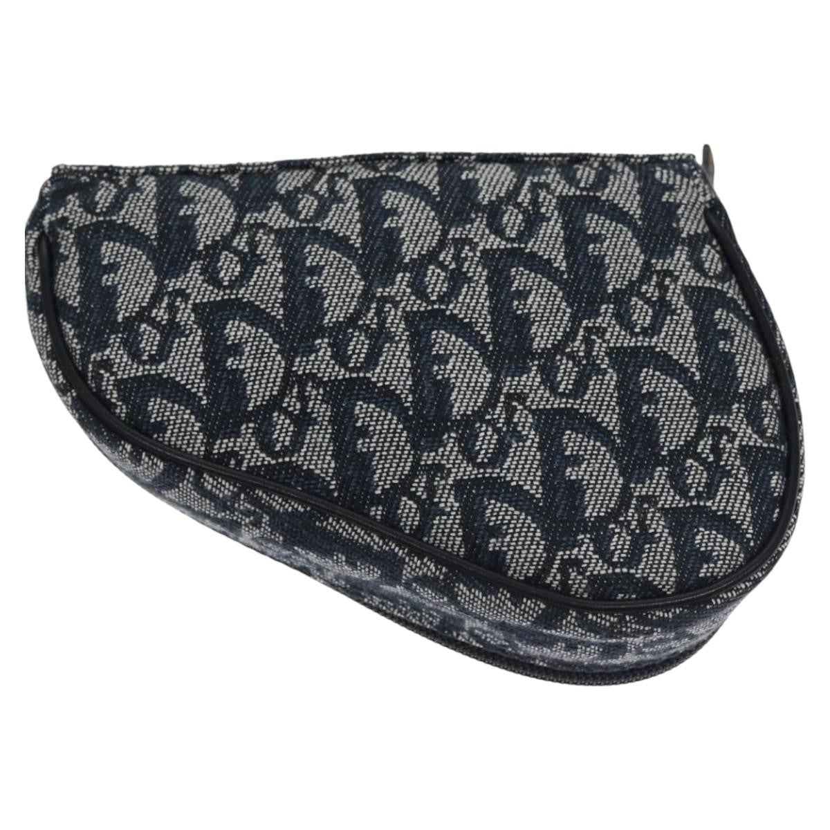 Christian Dior Vintage Saddle Coin Purse Diorissimo Canvas Navy Canvas Bag (Pre-Owned)