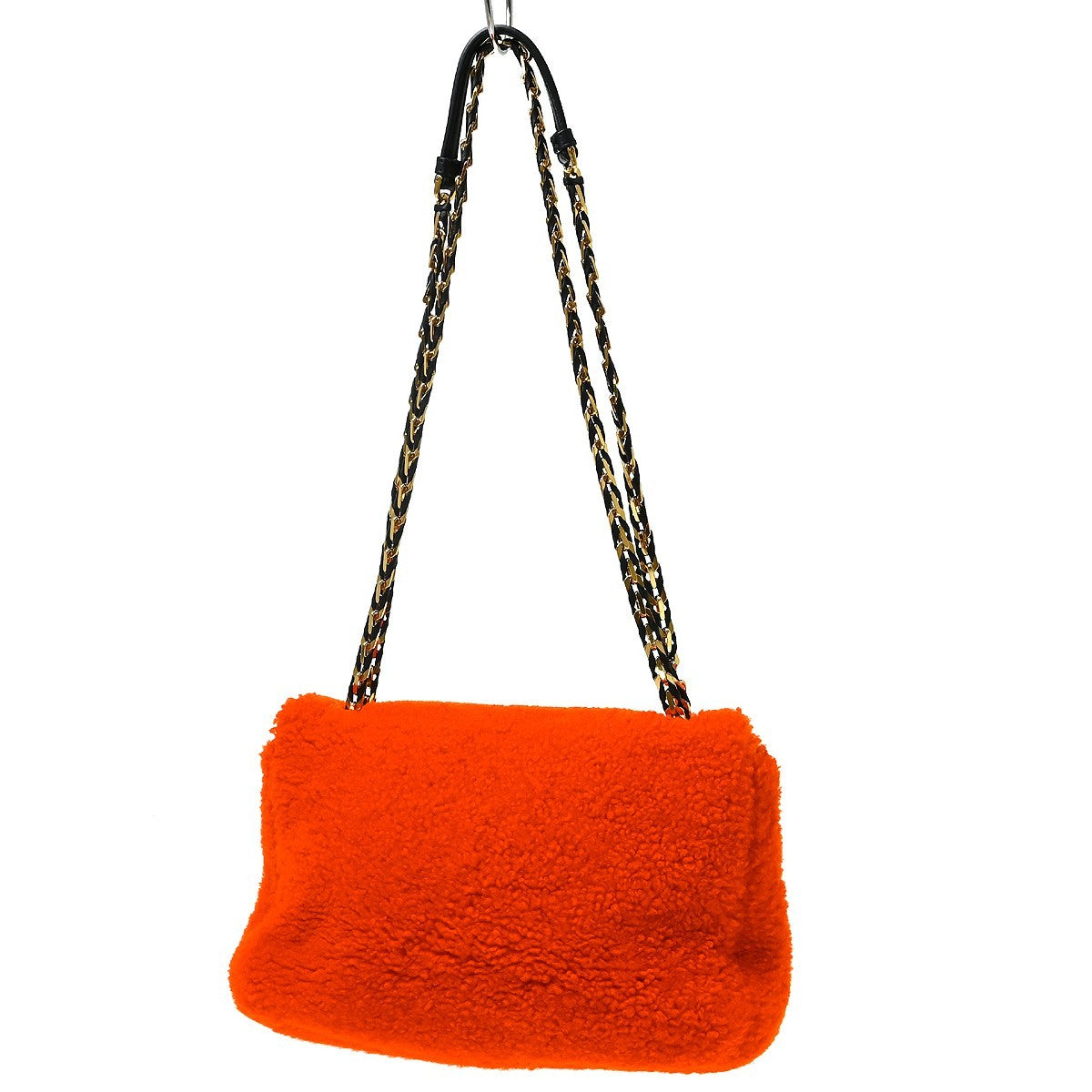 Fendi Be Baguette Flap Shearling Orange Wool Handbag (Pre-Owned)