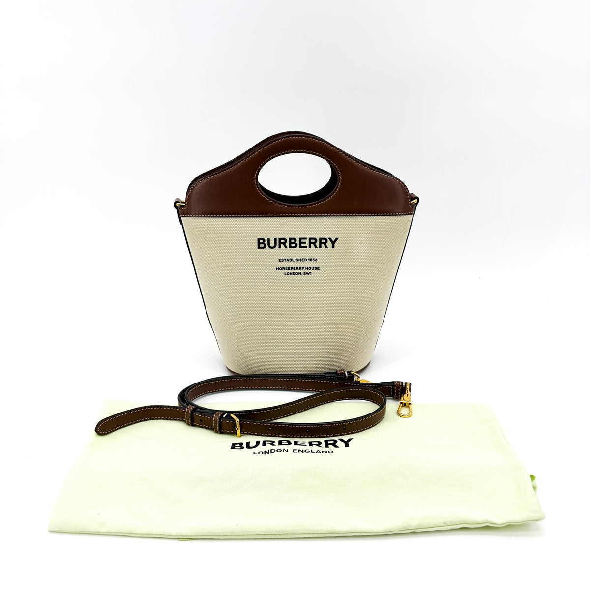 Burberry Pocket Bucket Canvas With Leather Black Canvas Handbag (Pre-Owned)
