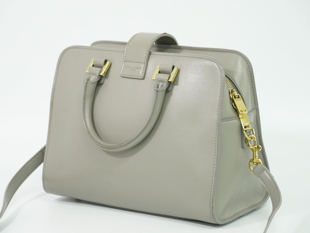 Saint Laurent Monogram Cabas Leather Gray Leather Tote Bag Bag (Pre-Owned)