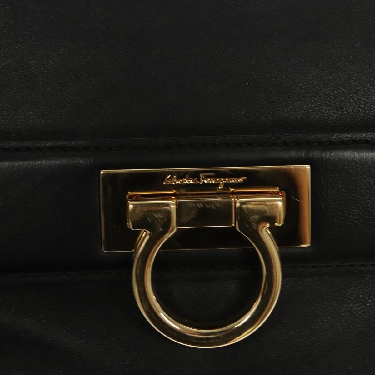 Salvatore Ferragamo Gancini Leather Black Leather Handbag (Pre-Owned)