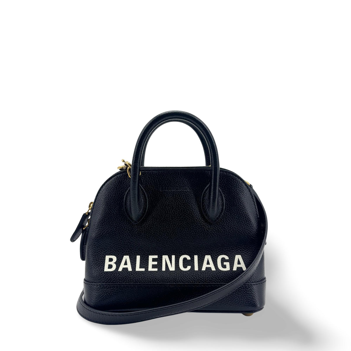 Balenciaga Logo Ville Leather Black Leather Handbag (Pre-Owned)