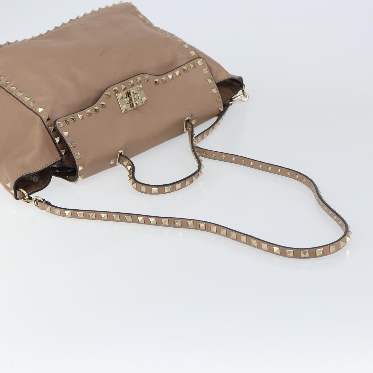 Valentino Garavani Rockstud Tote Soft Leather Beige Leather Tote Bag Bag (Pre-Owned)
