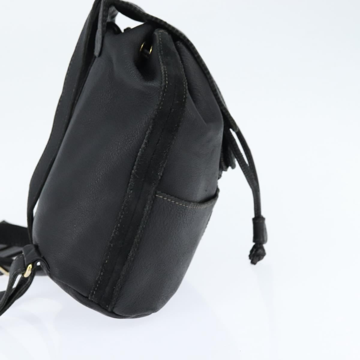 Fendi Logo Flap Drawstring Leather Black Leather Backpack Bag (Pre-Owned)