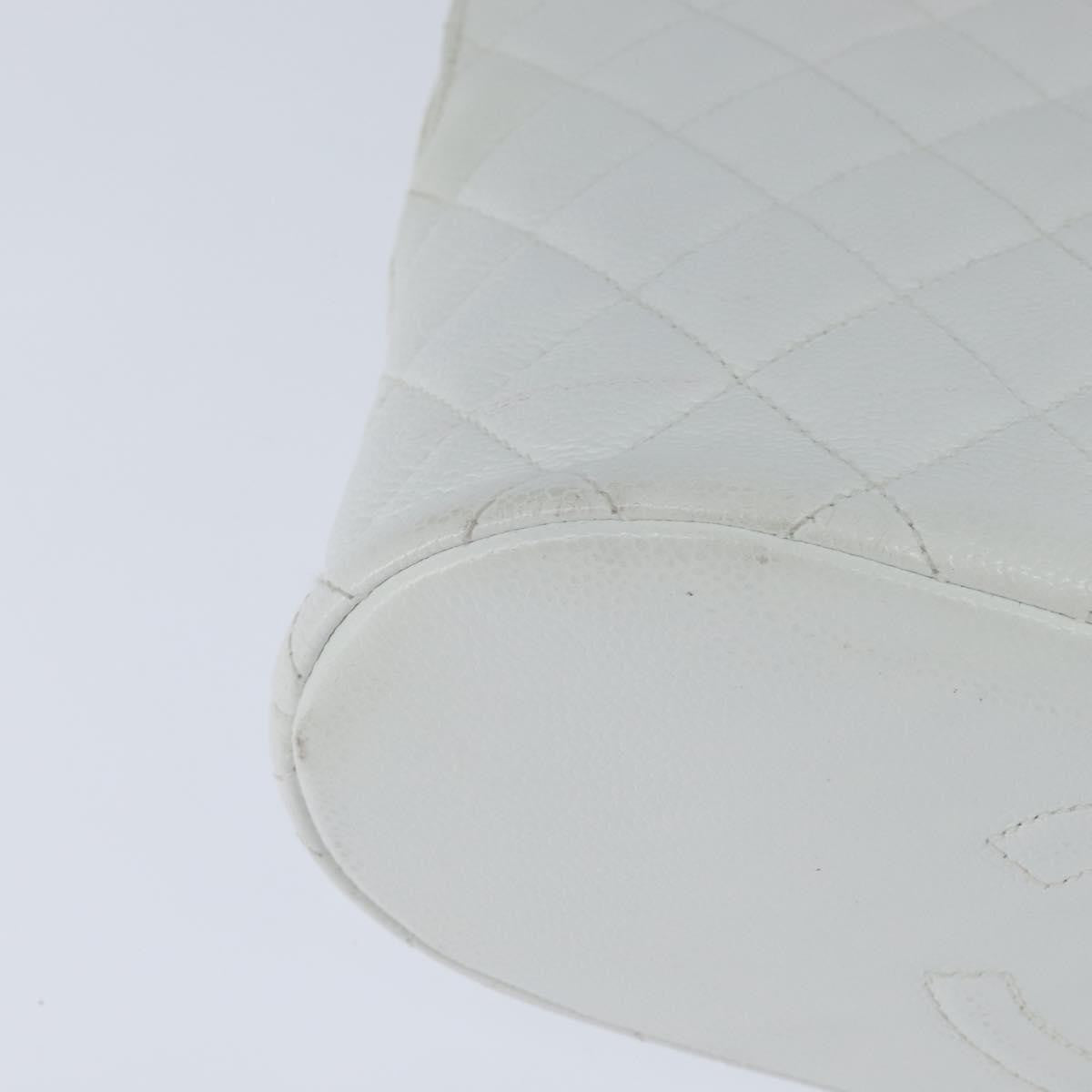 Chanel Vintage Cc Zip Around Bowler Quilted Caviar White Leather Tote Bag Bag (Pre-Owned)