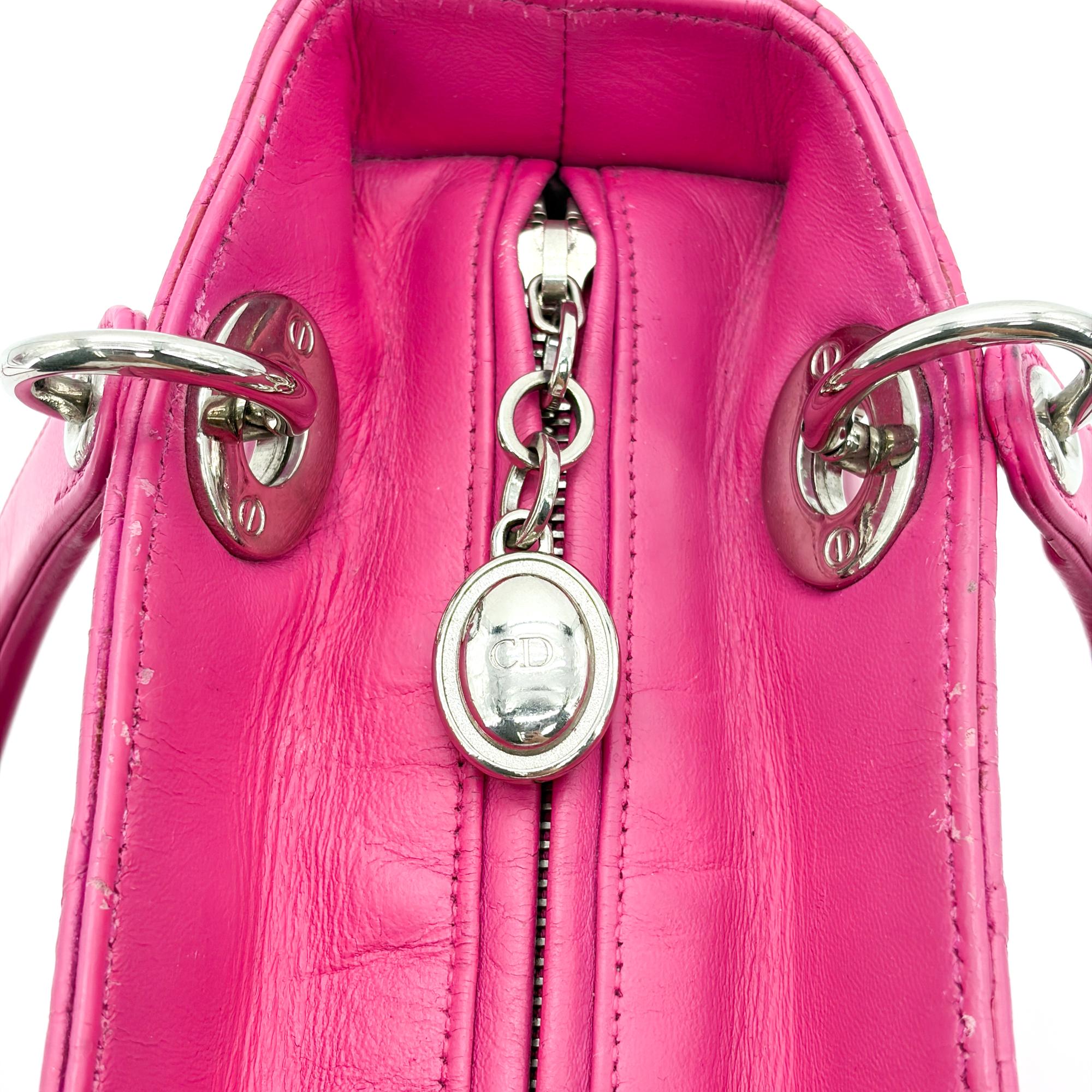 Christian Dior Lady Dior Bag Cannage Quilt Lambskin Pink Leather Handbag (Pre-Owned)