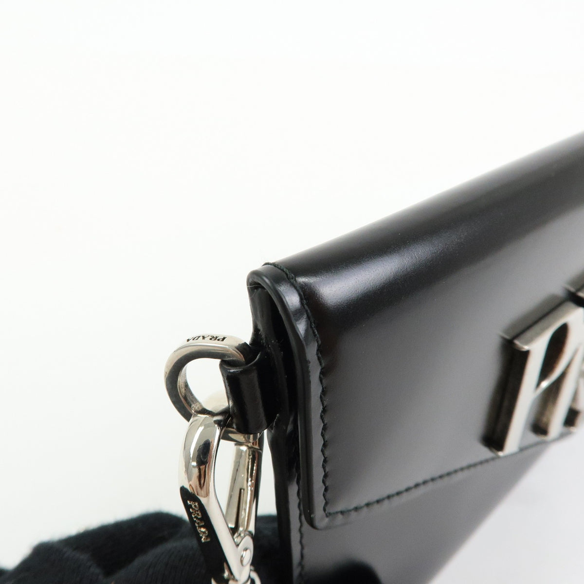Prada Envelope Logo Clutch Spazzolato Leather Black Leather Clutche & Pouche Bag (Pre-Owned)