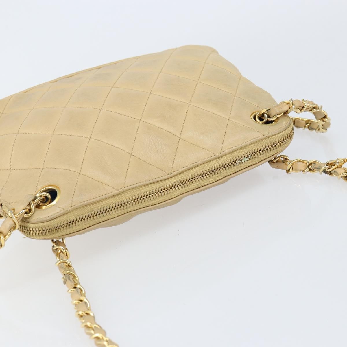 Chanel Vintaghe Chain Quilted Caviar Beige Leather Shoulder Bag Bag (Pre-Owned)
