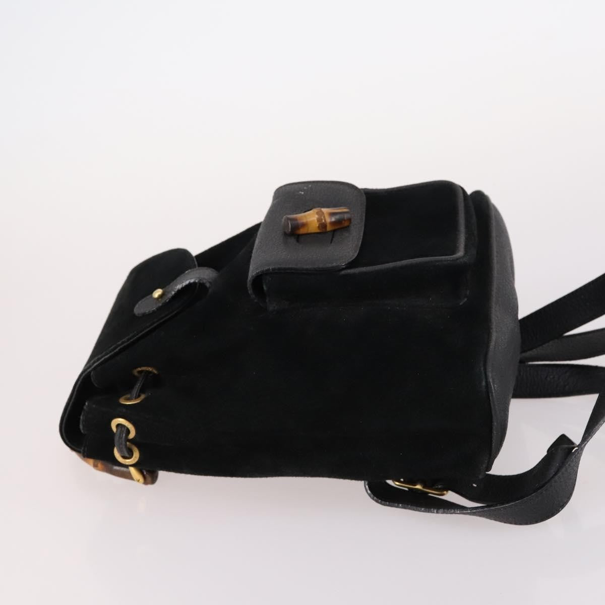 Gucci Vintage Bamboo Suede Black Suede Backpack Bag (Pre-Owned)