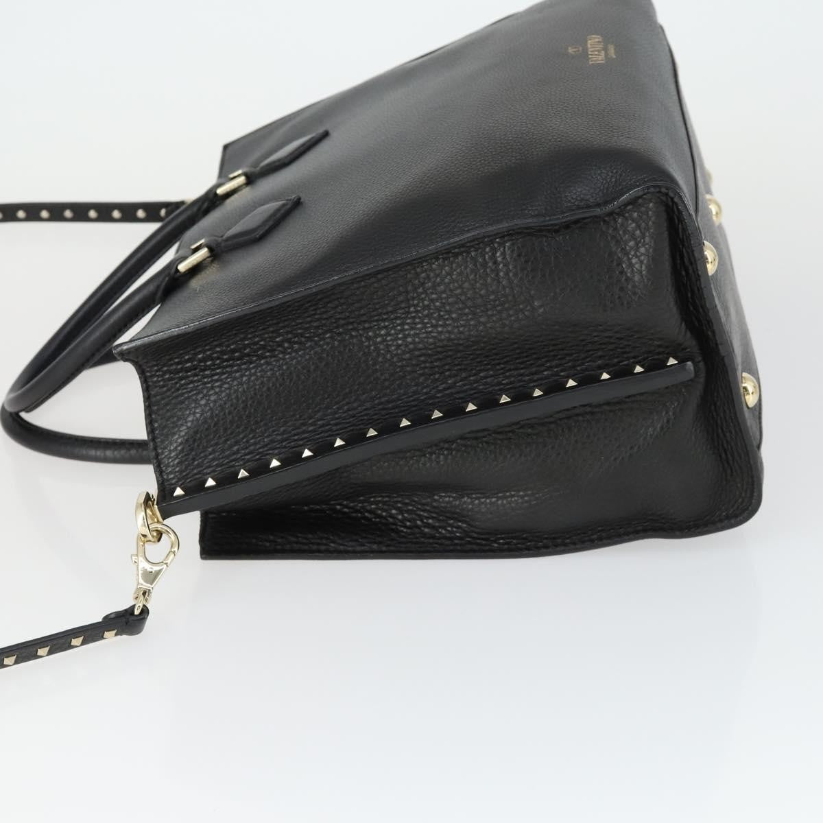 Valentino Garavani Rockstud Open Leather Black Leather Tote Bag Bag (Pre-Owned)