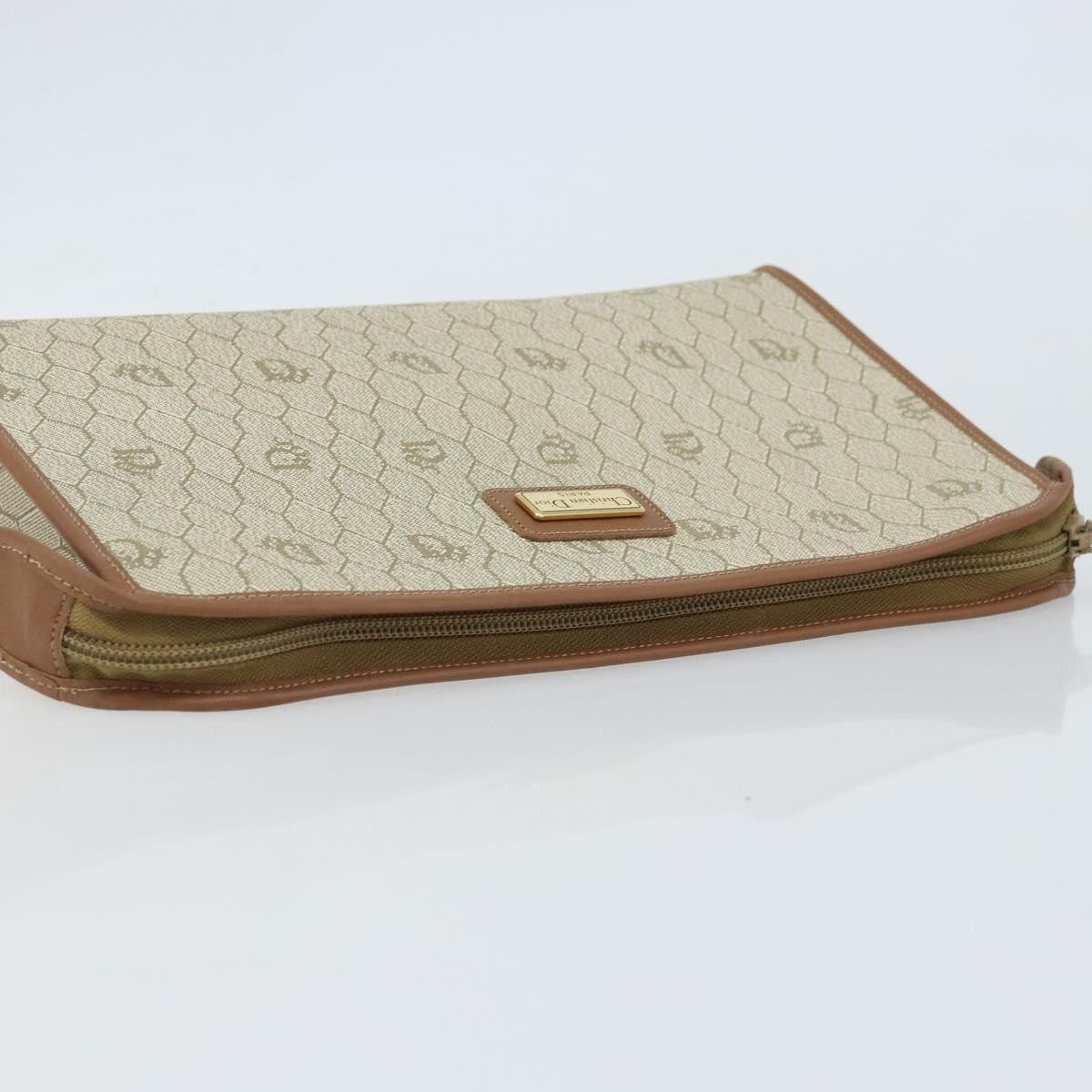 Christian Dior Vintage Honeycomb Zip Canvas And Leather Beige Canvas Clutche & Pouche Bag (Pre-Owned)