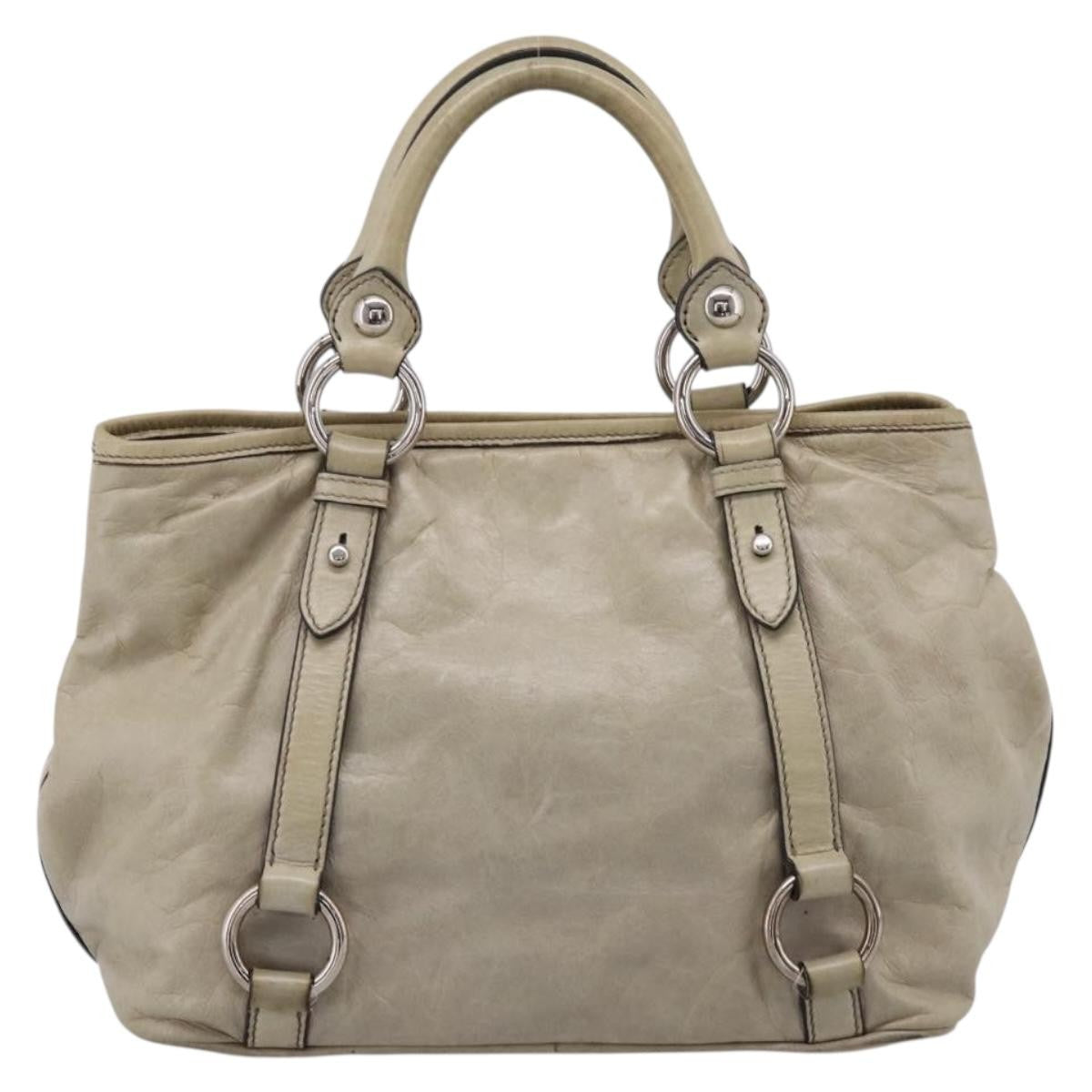 Miu Miu Bow Satchel Vitello Lux Beige Leather Handbag (Pre-Owned)
