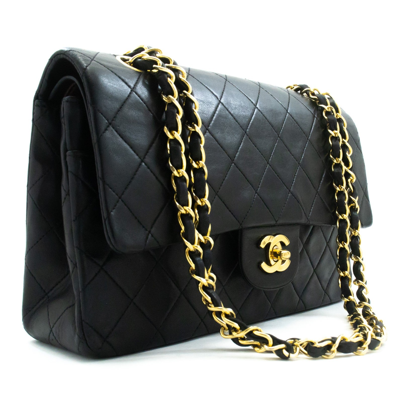 Chanel Classic Flap Lambskin Black Leather Crossbody Bag Bag (Pre-Owned)