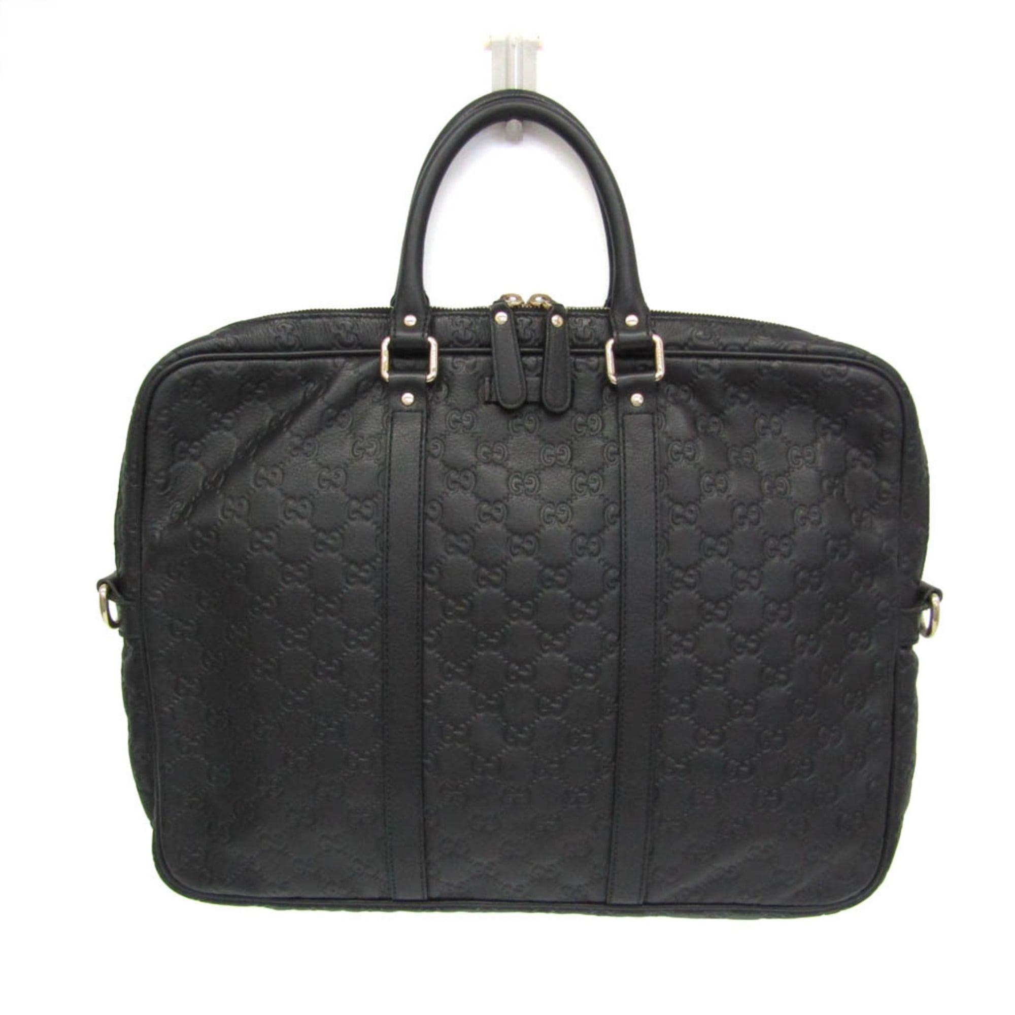 Gucci Convertible Briefcase Guccissima Leather Black Leather Briefcase Bag (Pre-Owned)