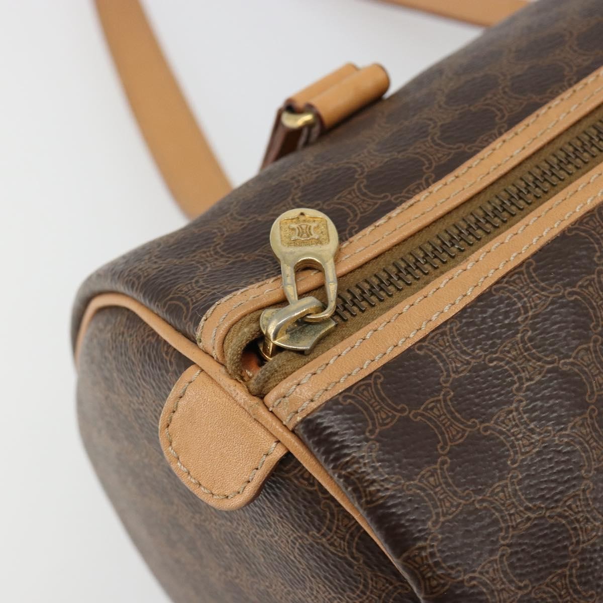 Celine Vintage Barrel Macadam Canvas & Leather Brown Pvc Handbag (Pre-Owned)