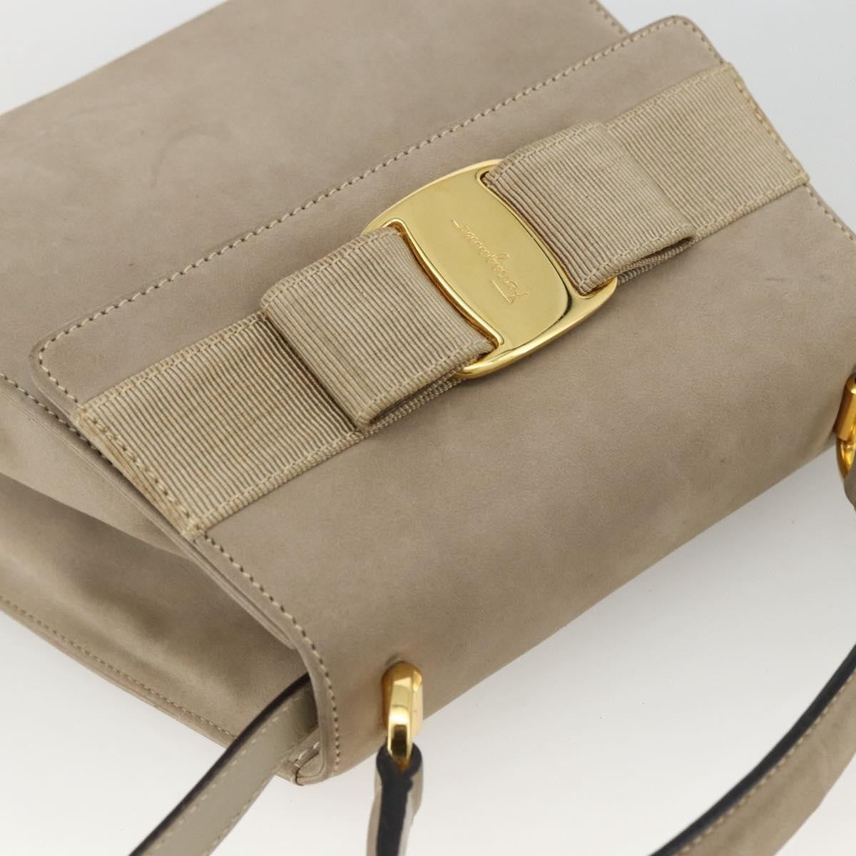Salvatore Ferragamo Convertible Vara Bow Tote Suede Beige Suede Handbag (Pre-Owned)