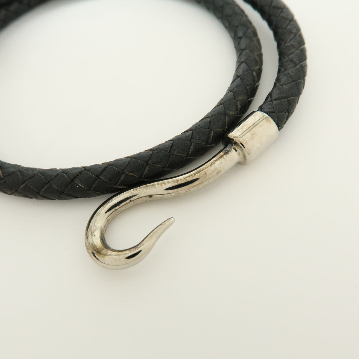 Hermes Jumbo Hook Double Tour Leather And Metal Black Leather Bracelet Jewelry (Pre-Owned)