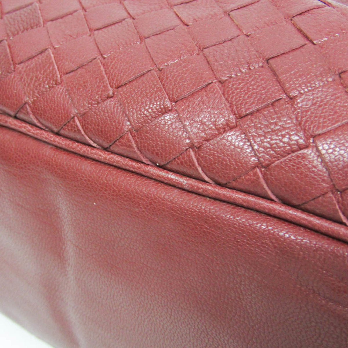 Bottega Veneta Zip Boston Intrecciato Nappa Red Leather Handbag (Pre-Owned)