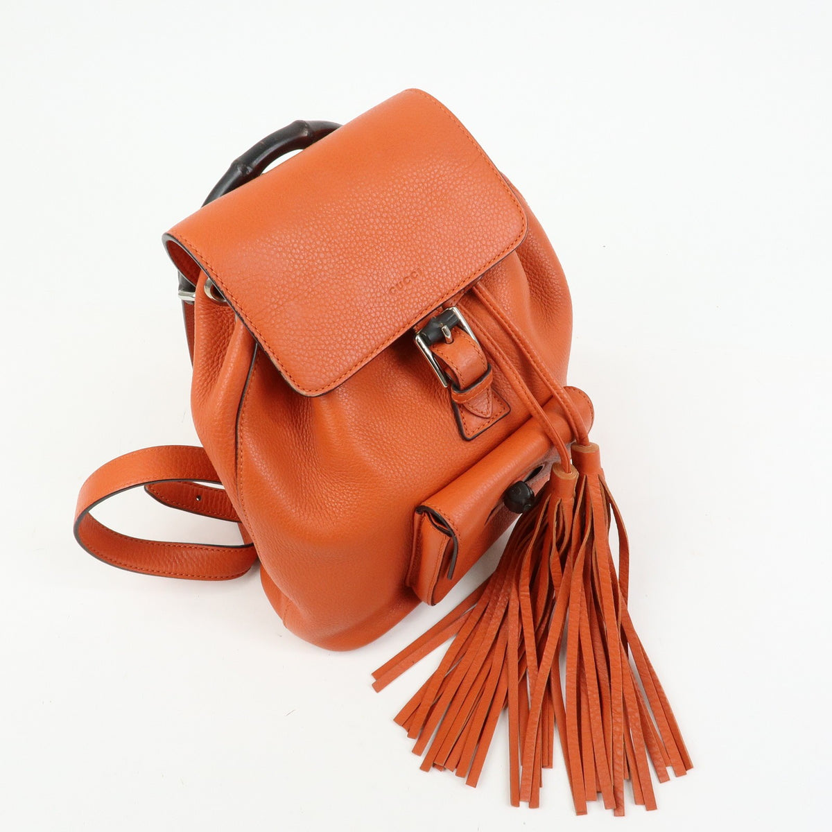 Gucci Bamboo Tassel Leather Orange Leather Backpack Bag (Pre-Owned)