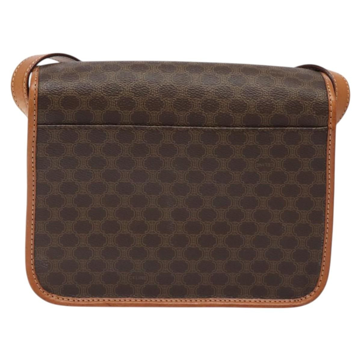 Celine Vintage Macadam Circle Logo Canvas And Leather Brown Canvas Shoulder Bag Bag (Pre-Owned)