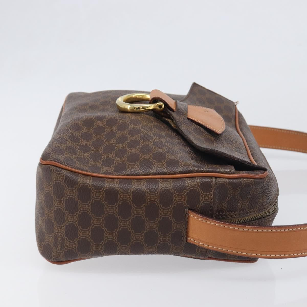 Celine Vintage Macadam Circle Logo Canvas And Leather Brown Pvc Shoulder Bag Bag (Pre-Owned)