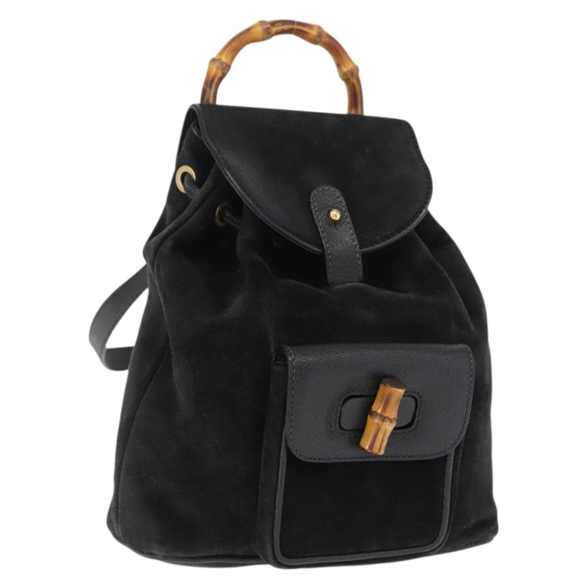 Gucci Vintage Bamboo Suede Black Suede Backpack Bag (Pre-Owned)