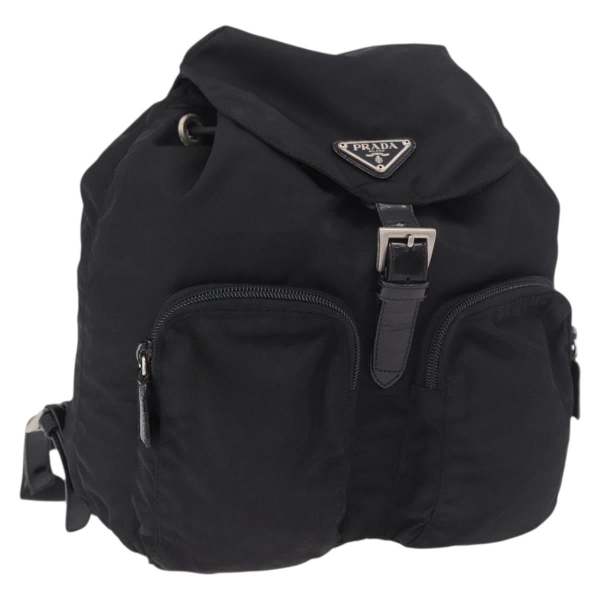 Prada Double Front Pocket Tessuto Black Nylon Backpack Bag (Pre-Owned)