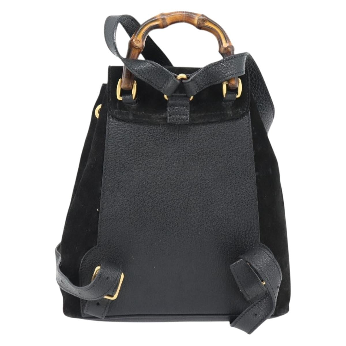 Gucci Vintage Bamboo Suede Black Suede Backpack Bag (Pre-Owned)