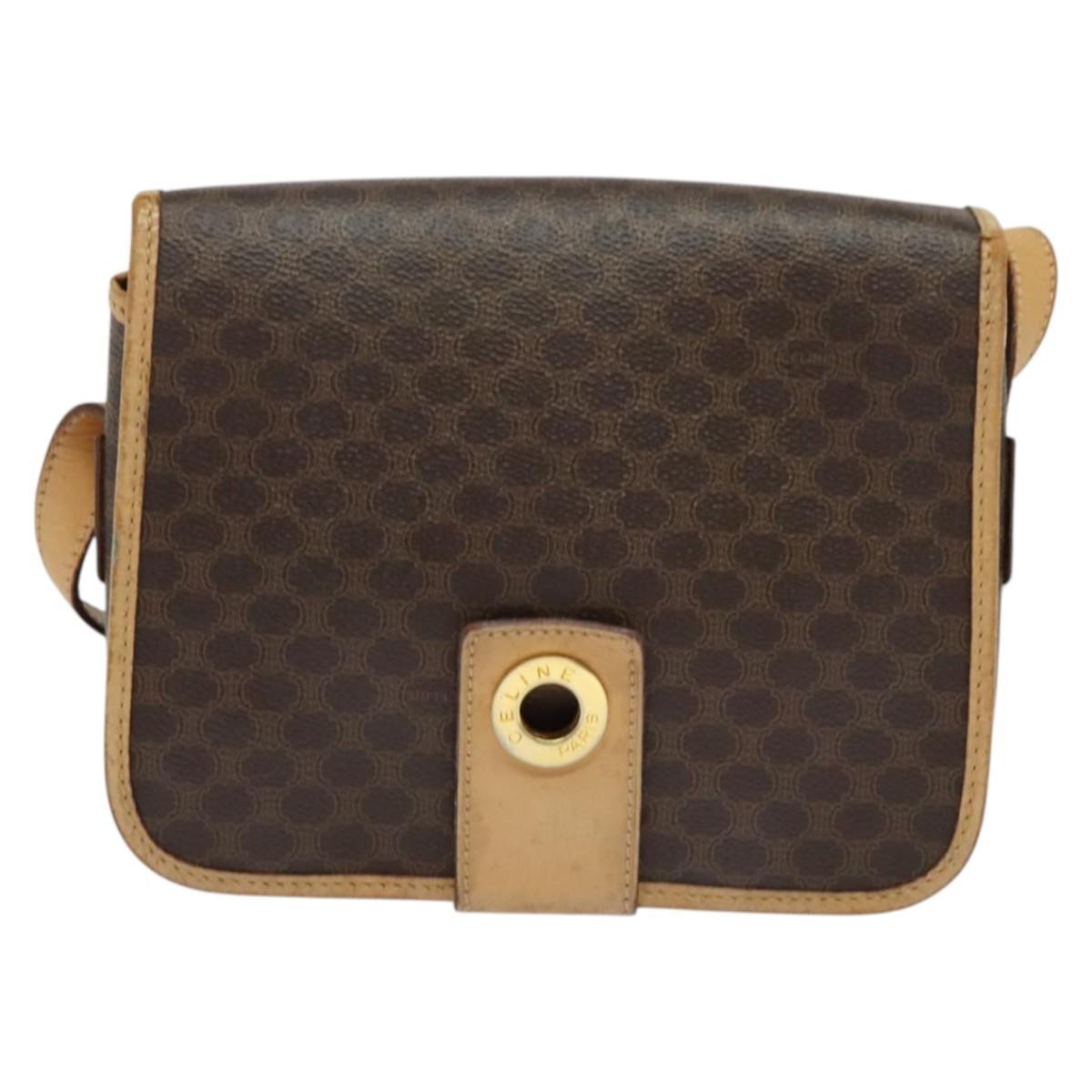 Celine Macadam Shoulder Pvc Leather Brown Canvas Bag (Pre-Owned)