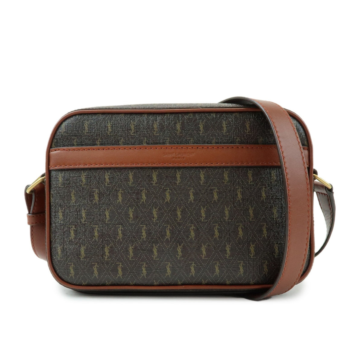 Saint Laurent Le Monogramme Camera Monogram All Over Coated Canvas And Leather Brown Canvas Handbag (Pre-Owned)
