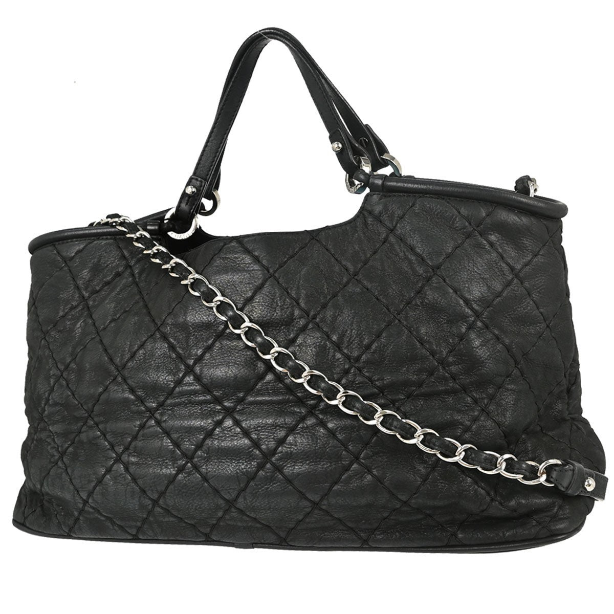 Chanel Cc Sea Hit Quilted Iridescent Calfskin Black Leather Tote Bag Bag (Pre-Owned)