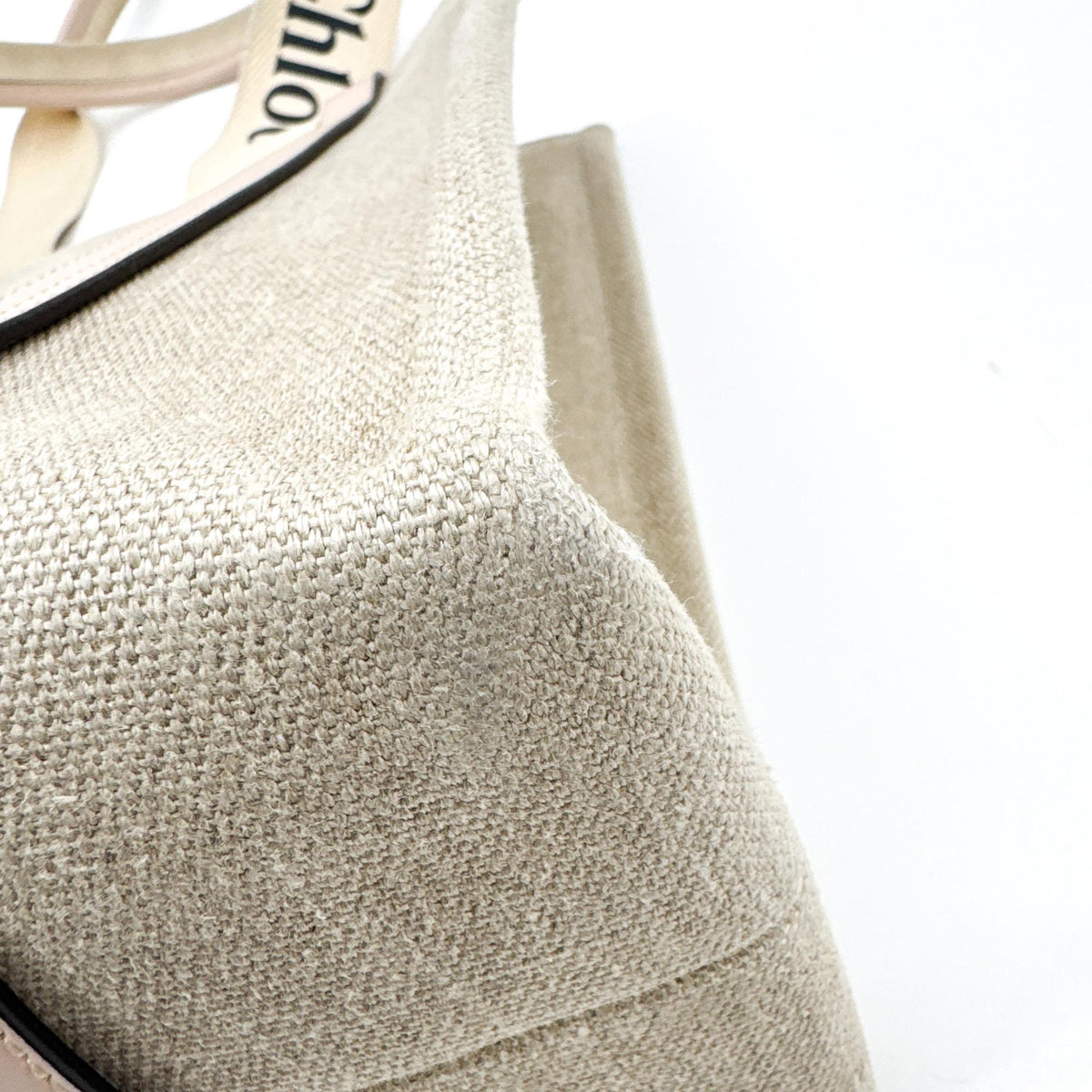 Chloe Woody Canvas With Leather Beige Canvas Tote Bag Bag (Pre-Owned)
