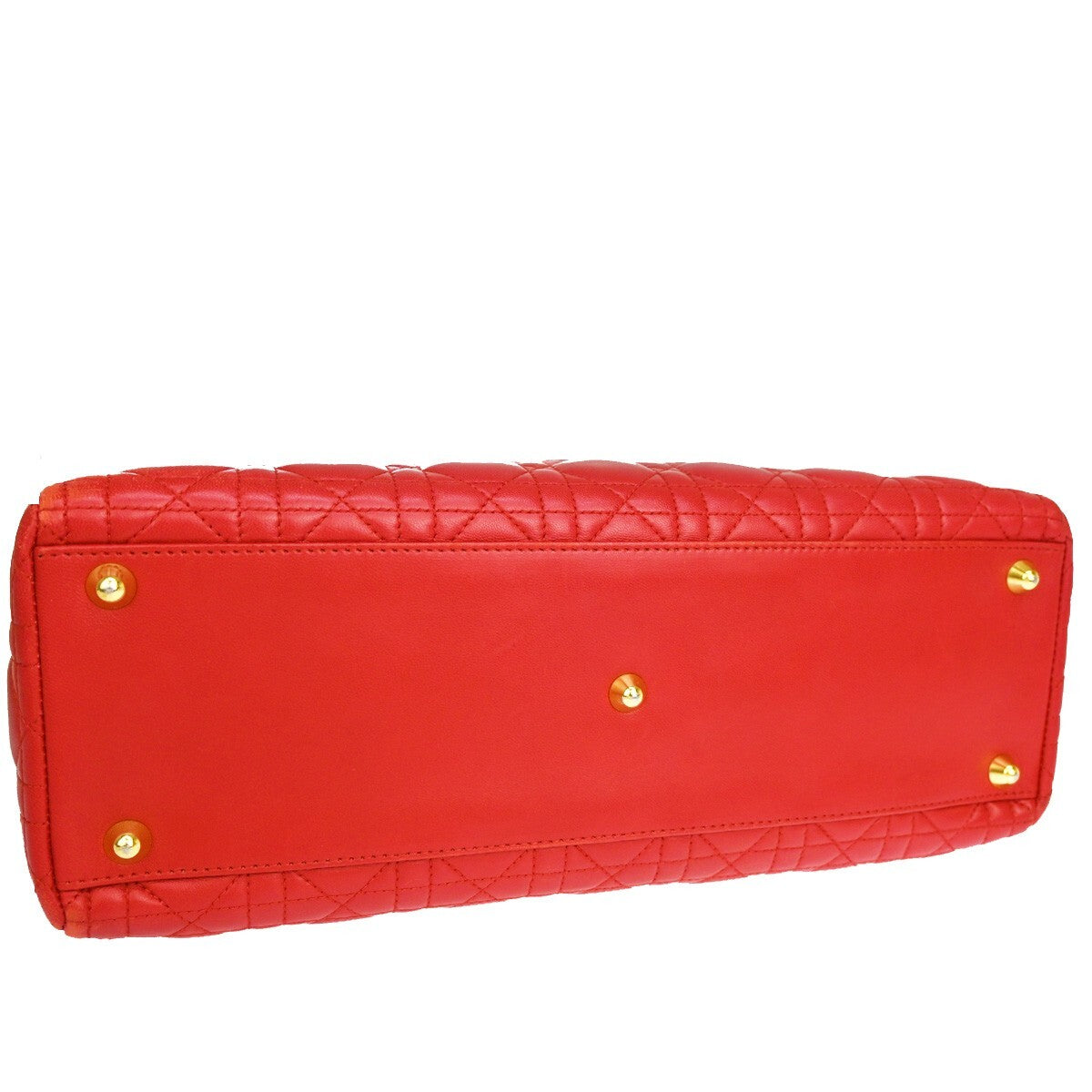 Christian Dior Vintage Lady Dior Cannage Quilt Lambskin Red Leather Bag (Pre-Owned)