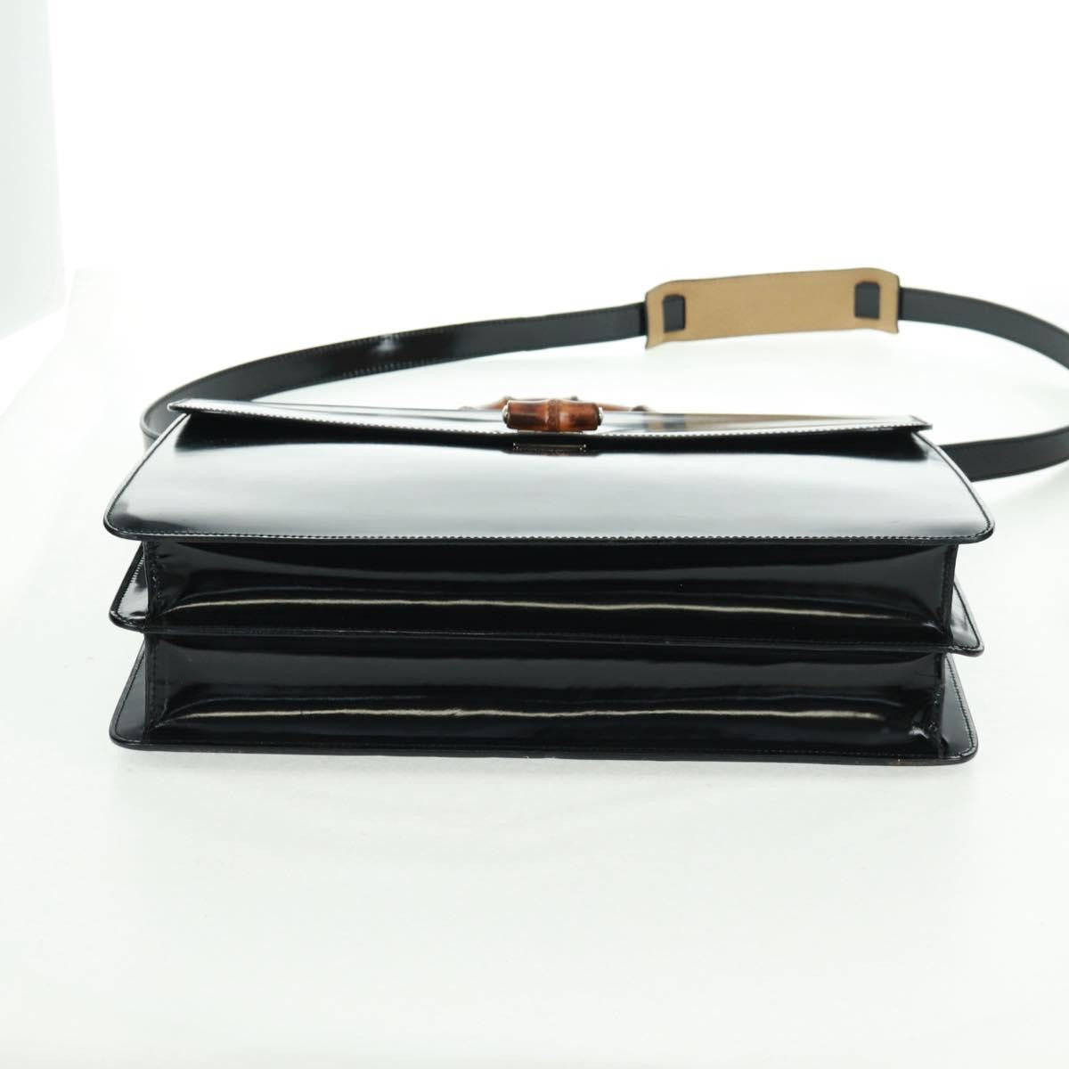Gucci Vintage Bamboo Handle Patent Leather Black Patent_Leather Handbag (Pre-Owned)
