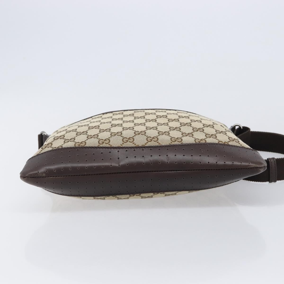 Gucci Zip Messenger Gg Canvas With Perforated Leather Beige Canvas Handbag (Pre-Owned)