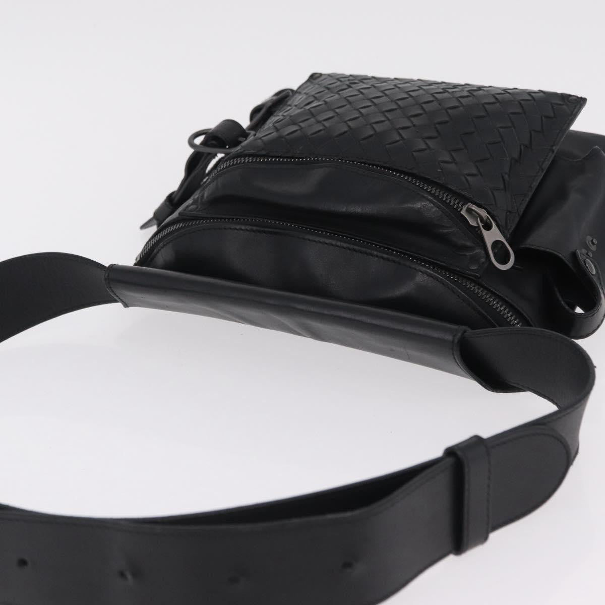 Bottega Veneta Utility Waist Leather With Intrecciato Black Leather Shoulder Bag Bag (Pre-Owned)
