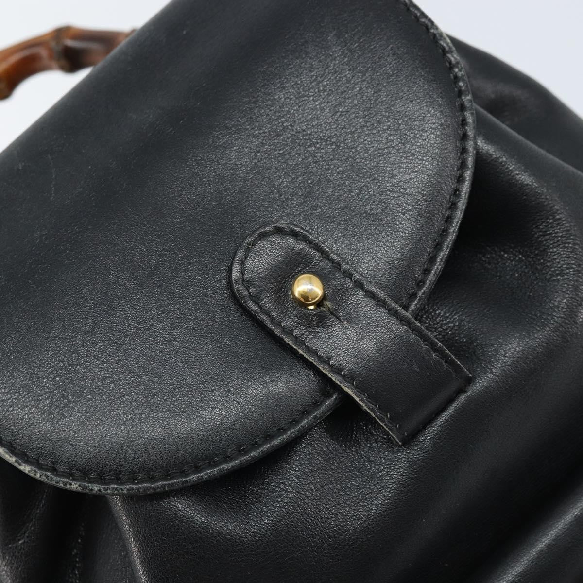 Gucci Vintage Bamboo Leather Black Leather Backpack Bag (Pre-Owned)