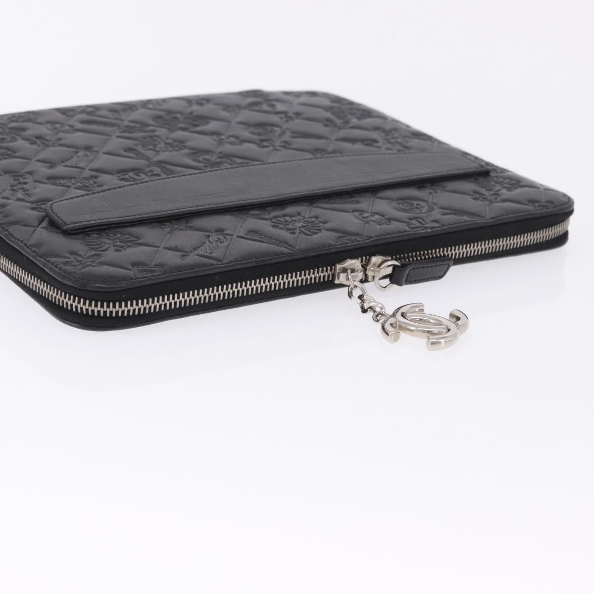Chanel Zip Around Ipad Case Quilted Lambskin Black Leather Tech Accessory Accessory (Pre-Owned)
