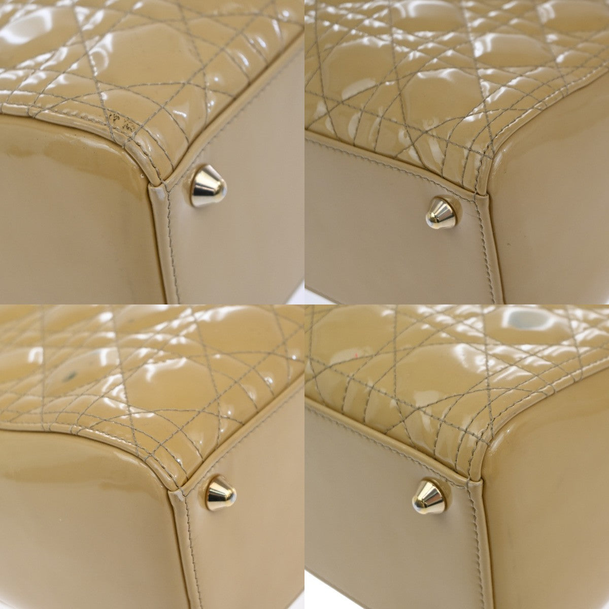 Christian Dior Lady Dior Cannage Quilt Patent Yellow Patent_Leather Handbag (Pre-Owned)