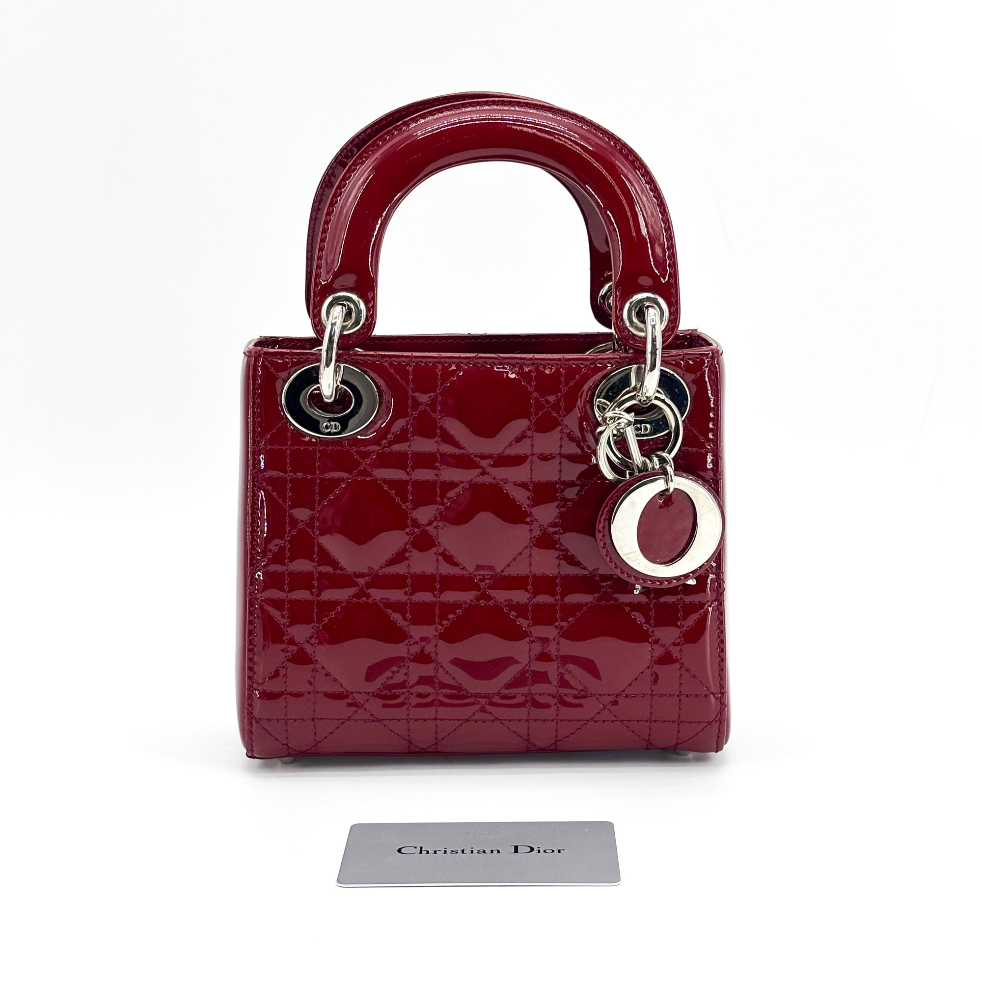 Christian Dior Lady Dior Patent Red Patent_Leather Handbag (Pre-Owned)