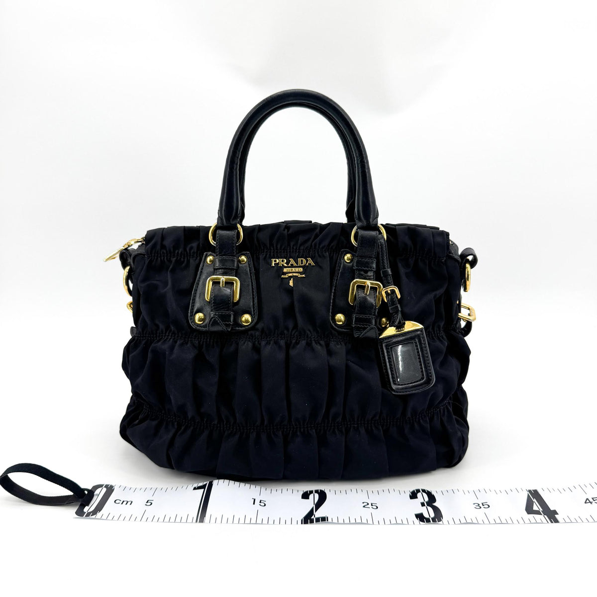 Prada Gaufre Convertible Leather And Tessuto Black Nylon Tote Bag Bag (Pre-Owned)