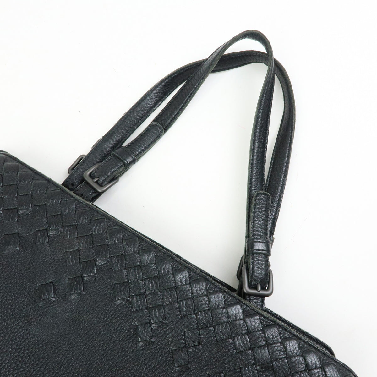 Bottega Veneta A-Shape Leather With Intrecciato Detail Black Leather Tote Bag Bag (Pre-Owned)