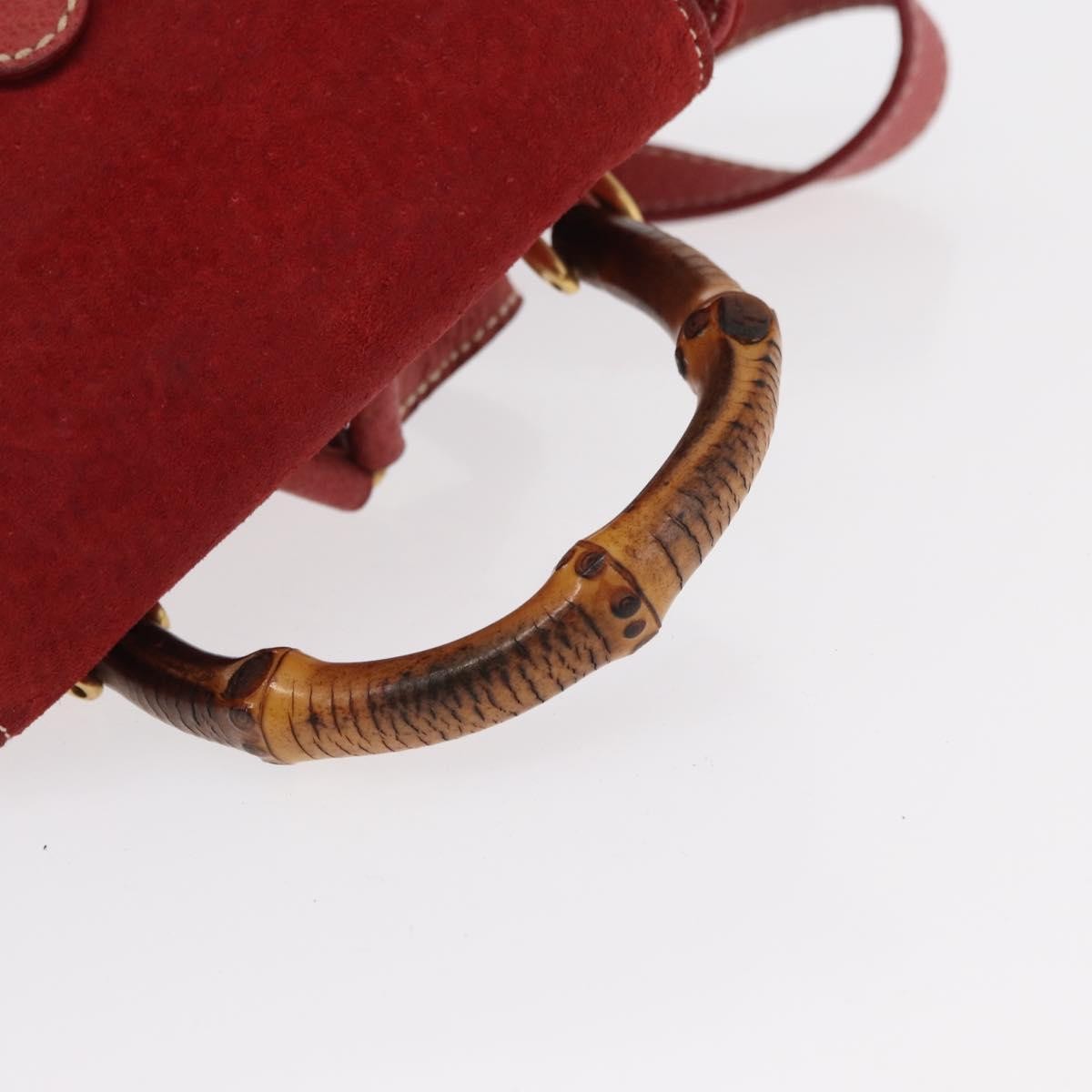 Gucci Vintage Bamboo Leather Red Leather Backpack Bag (Pre-Owned)
