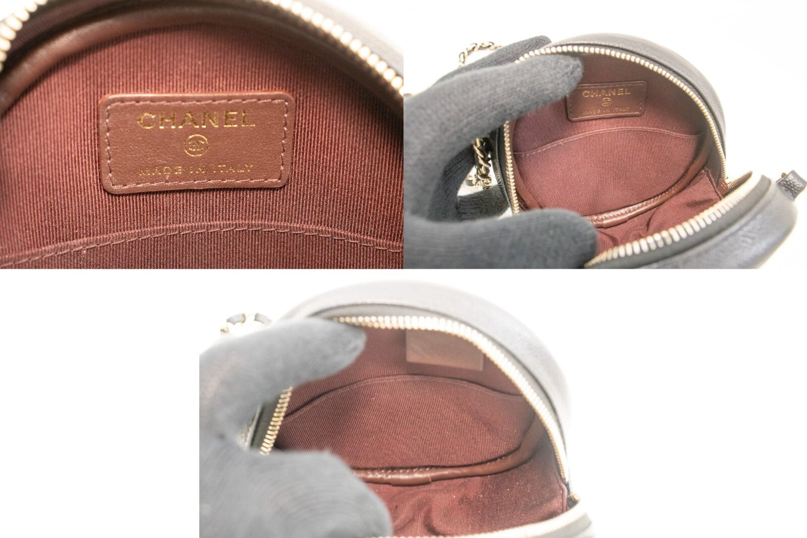 Chanel Round Compartment Clutch With Chain Quilted Caviar Leather Black Calfskin Clutche & Pouche Bag (Pre-Owned)