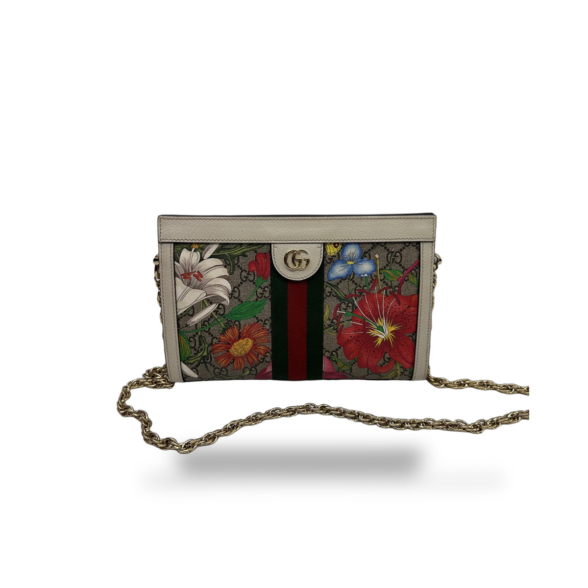 Gucci Ophidia Chain Flora Gg Coated Canvas Multicolour Canvas Shoulder Bag Bag (Pre-Owned)