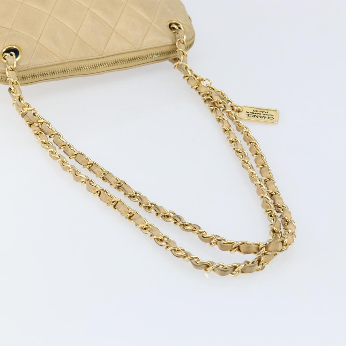 Chanel Vintaghe Chain Quilted Caviar Beige Leather Shoulder Bag Bag (Pre-Owned)